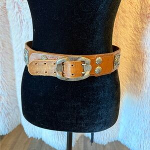 Brown Leather Belt with Silver Accents
